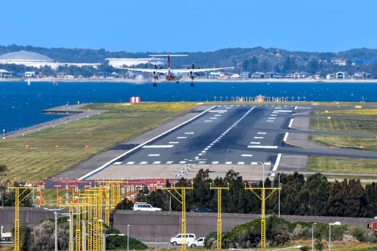 Airplane landing on an airport runway